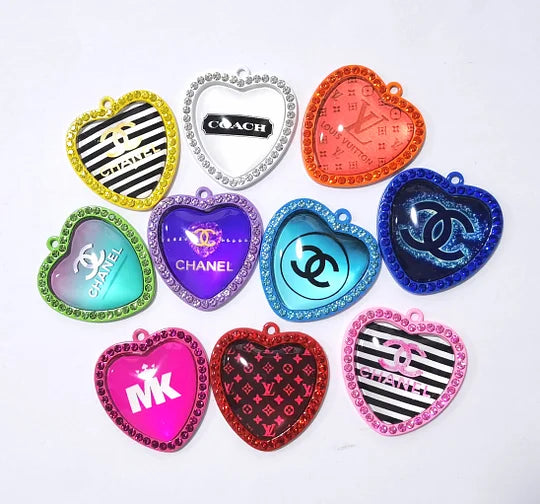 50pcs Colorful Designer Heart Tray Charms